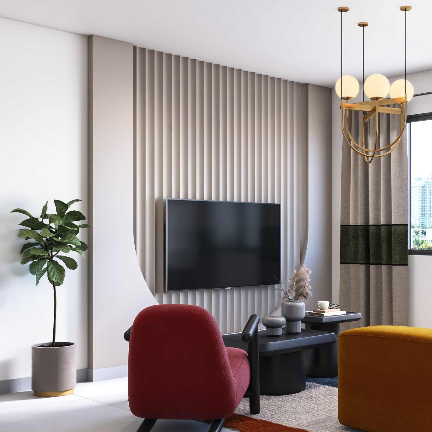 Beige TV Wall Design - Livspace