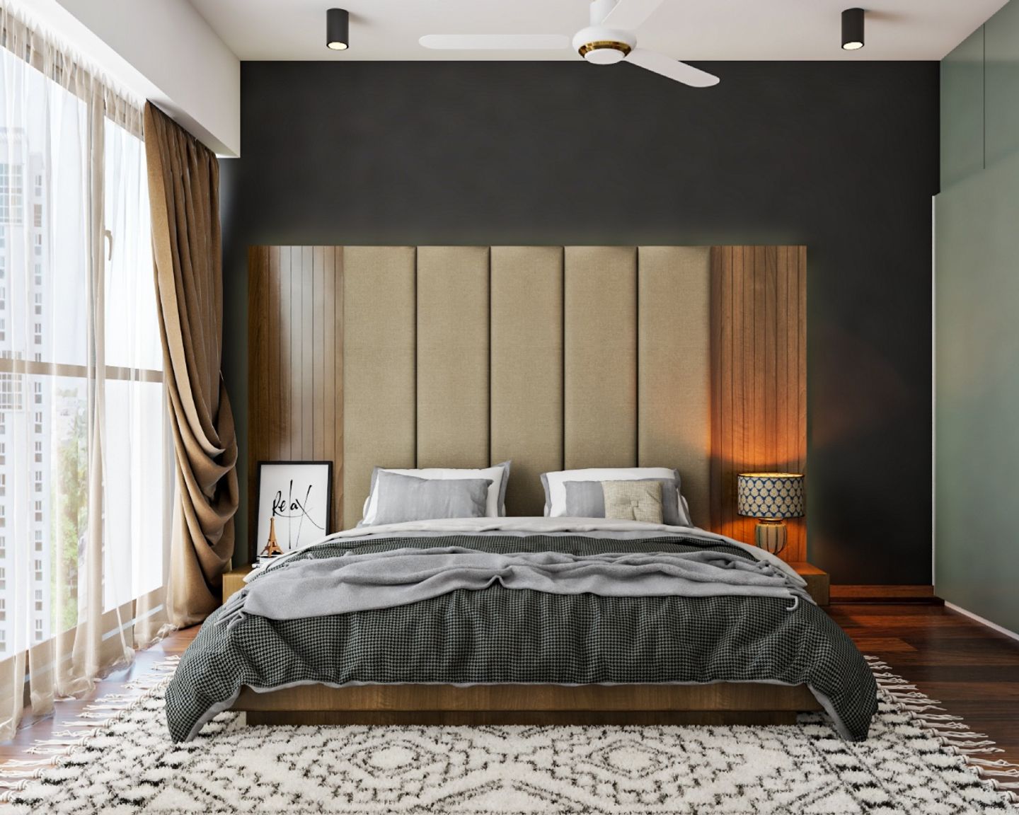 Wall Design With Panelling Ang Wallpaper - Livspace