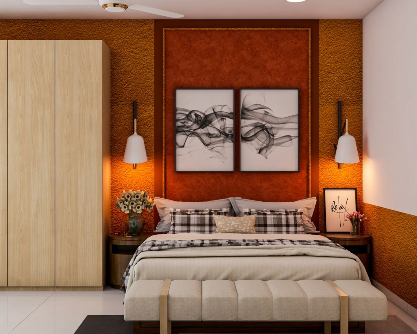 Textured Wall Design In Orange - Livspace