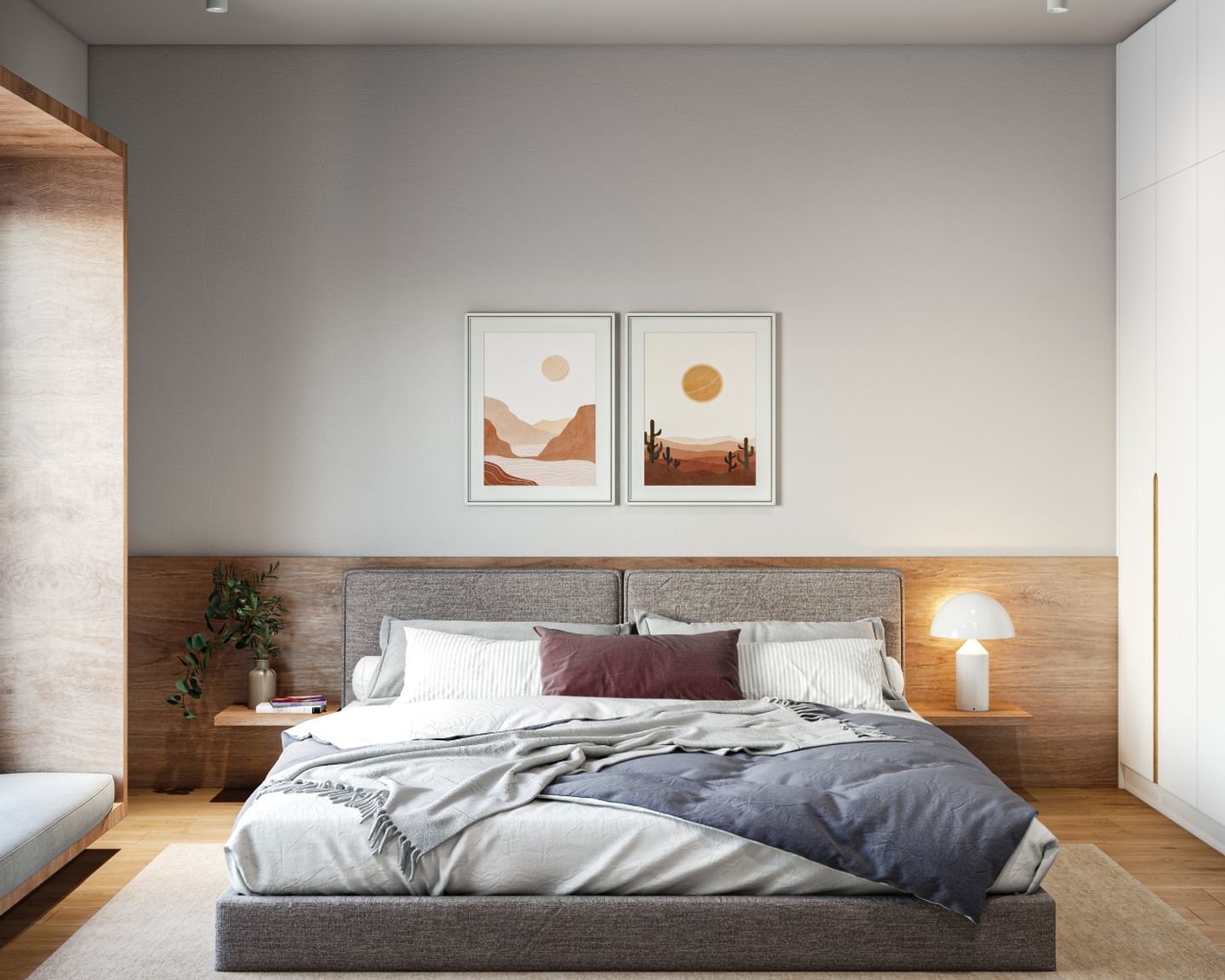 Light Brown And Grey Wall Design For Bedrooms - Livspace