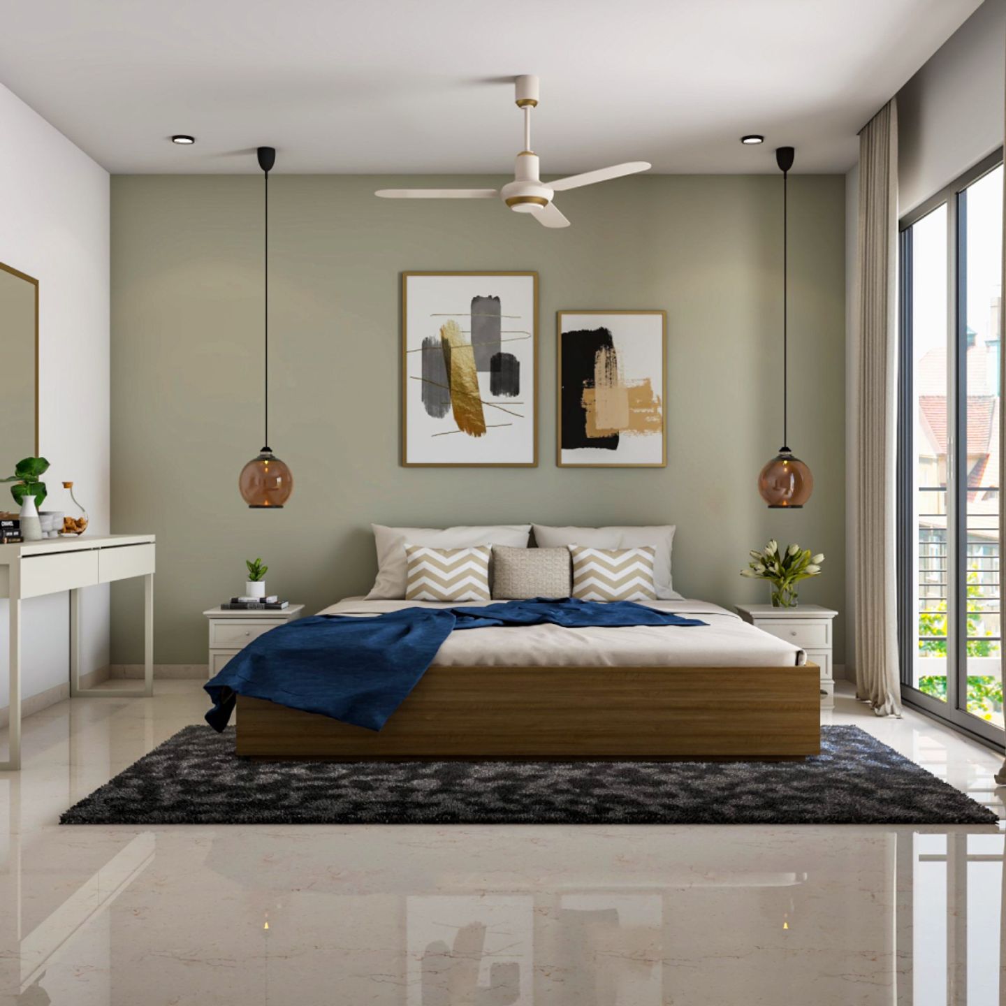 Olive Green Bedroom Wall Paint Design - Livspace
