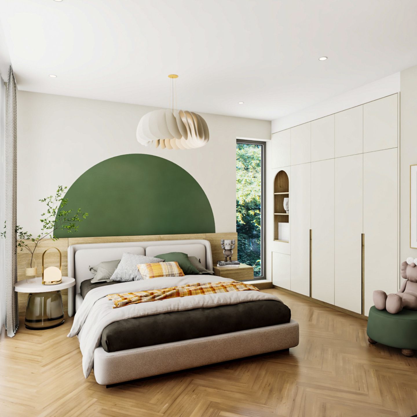 Minimal Forest Green Wall Paint Design For Bedrooms - Livspace