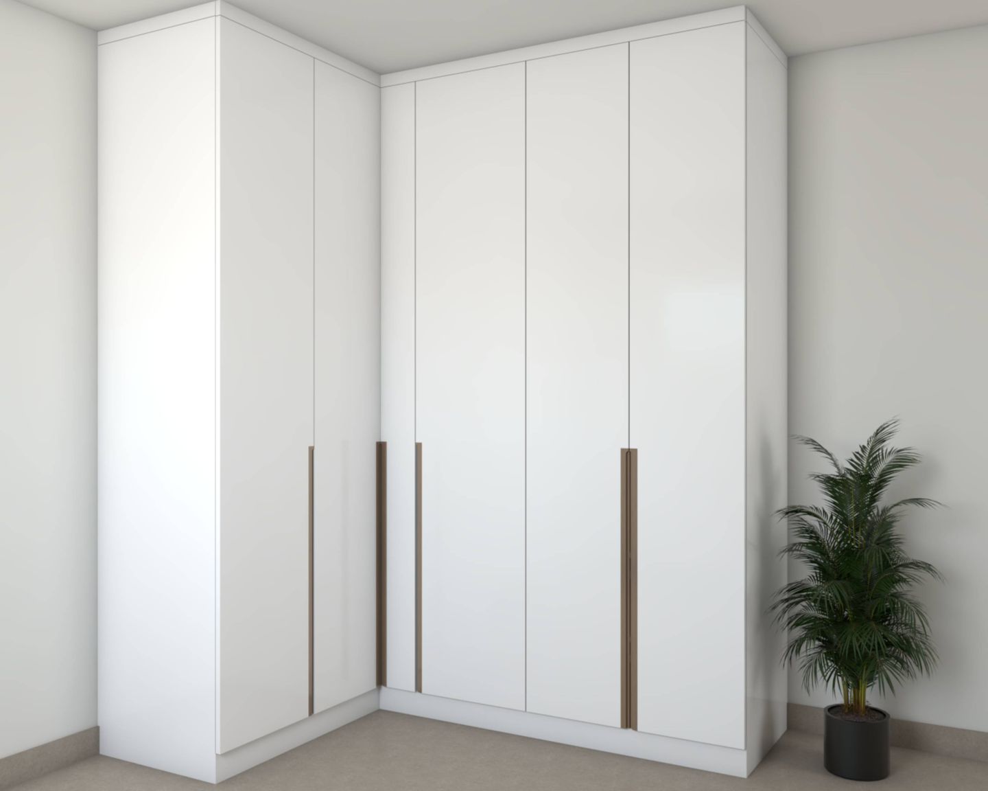 L-Shaped White Wardrobe With Woosen Finger Groove Handles - Livspace