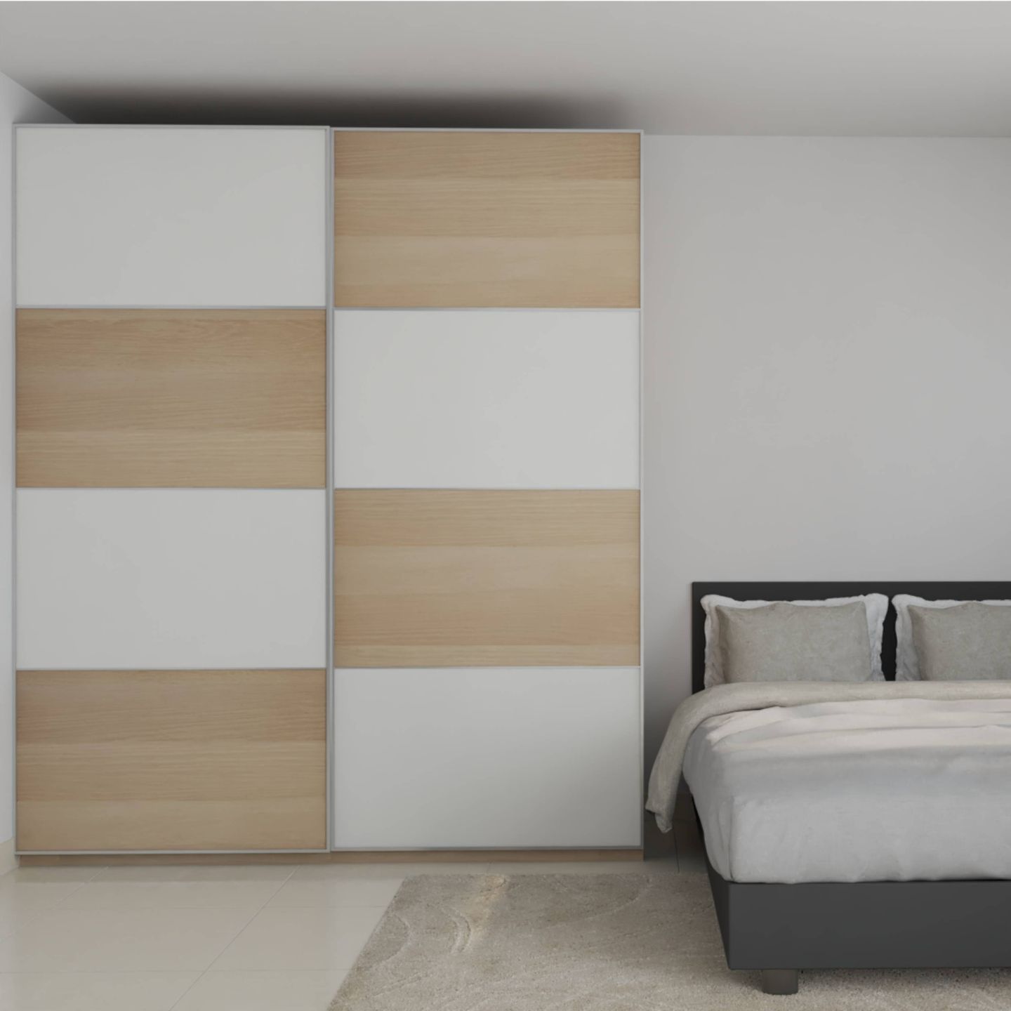 Scandinavian Sliding Wardrobe Design In White And Wood | Livspace