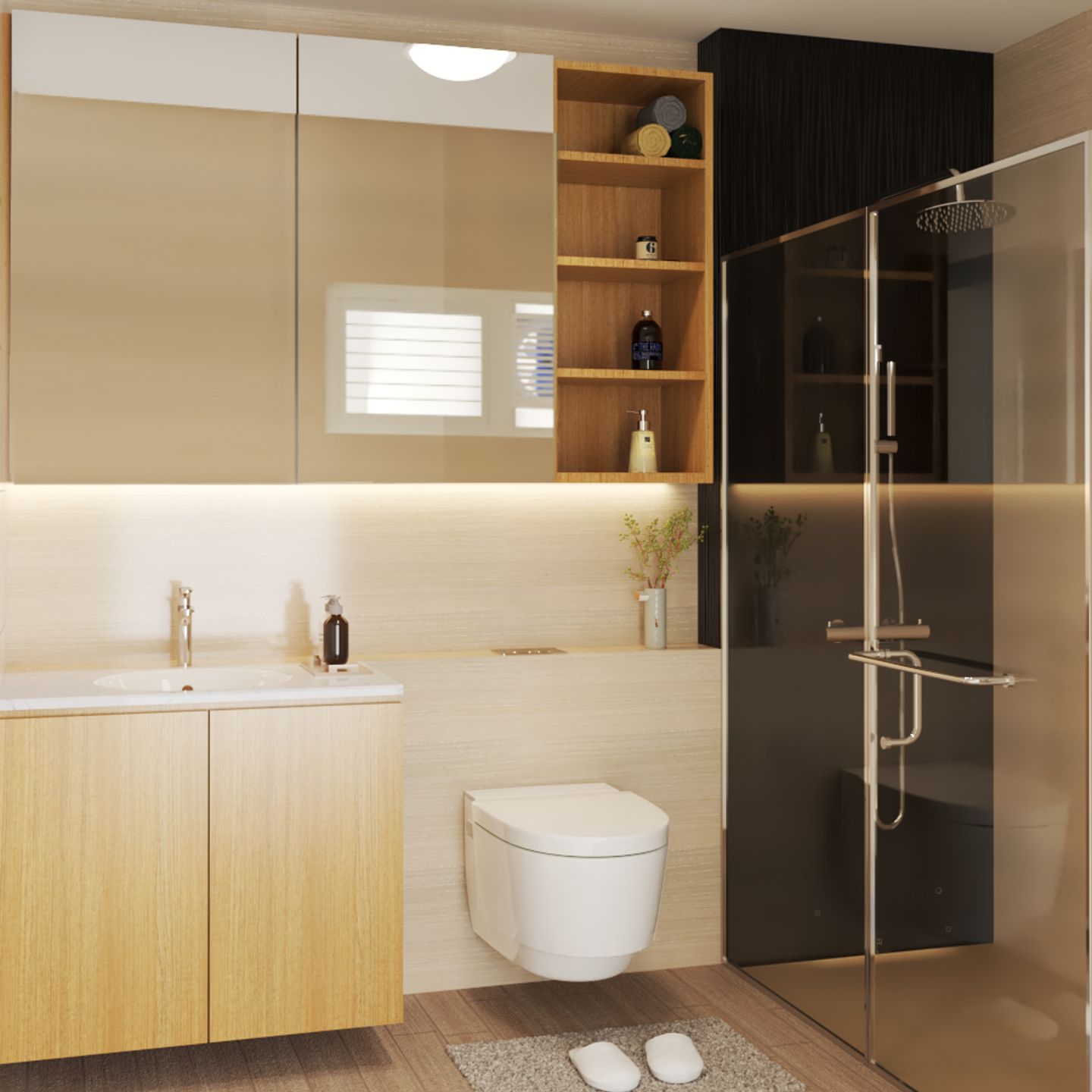 Modern Bathroom Design With Open And Closed Storage - Livspace