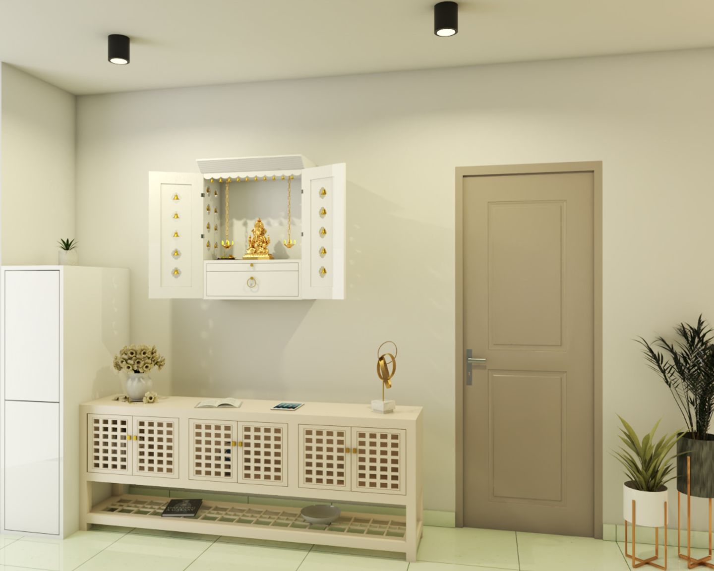 Classic Foyer Design With White Storage Unit - Livspace
