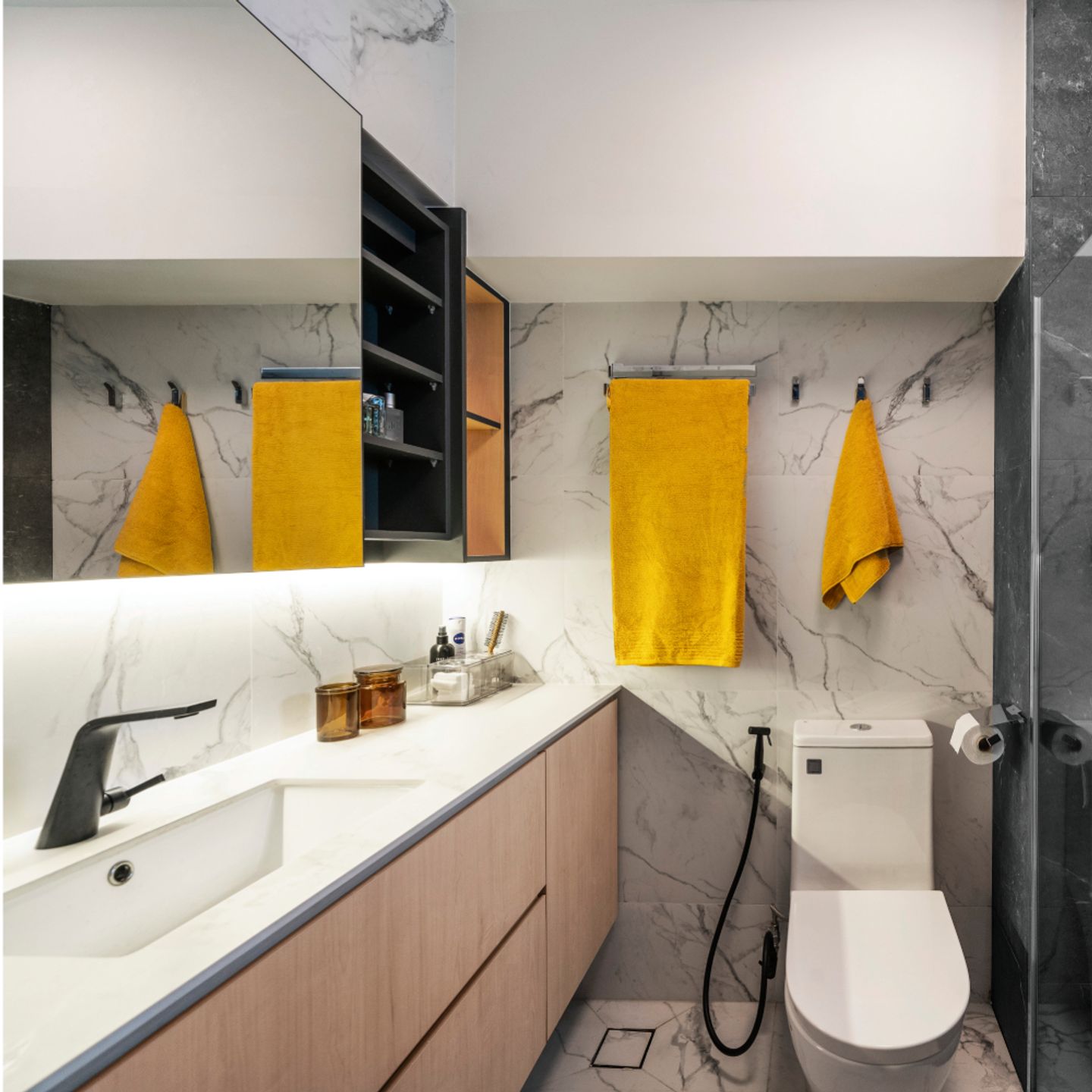 Marble Bathroom Design With Maximum Storage - Livspace