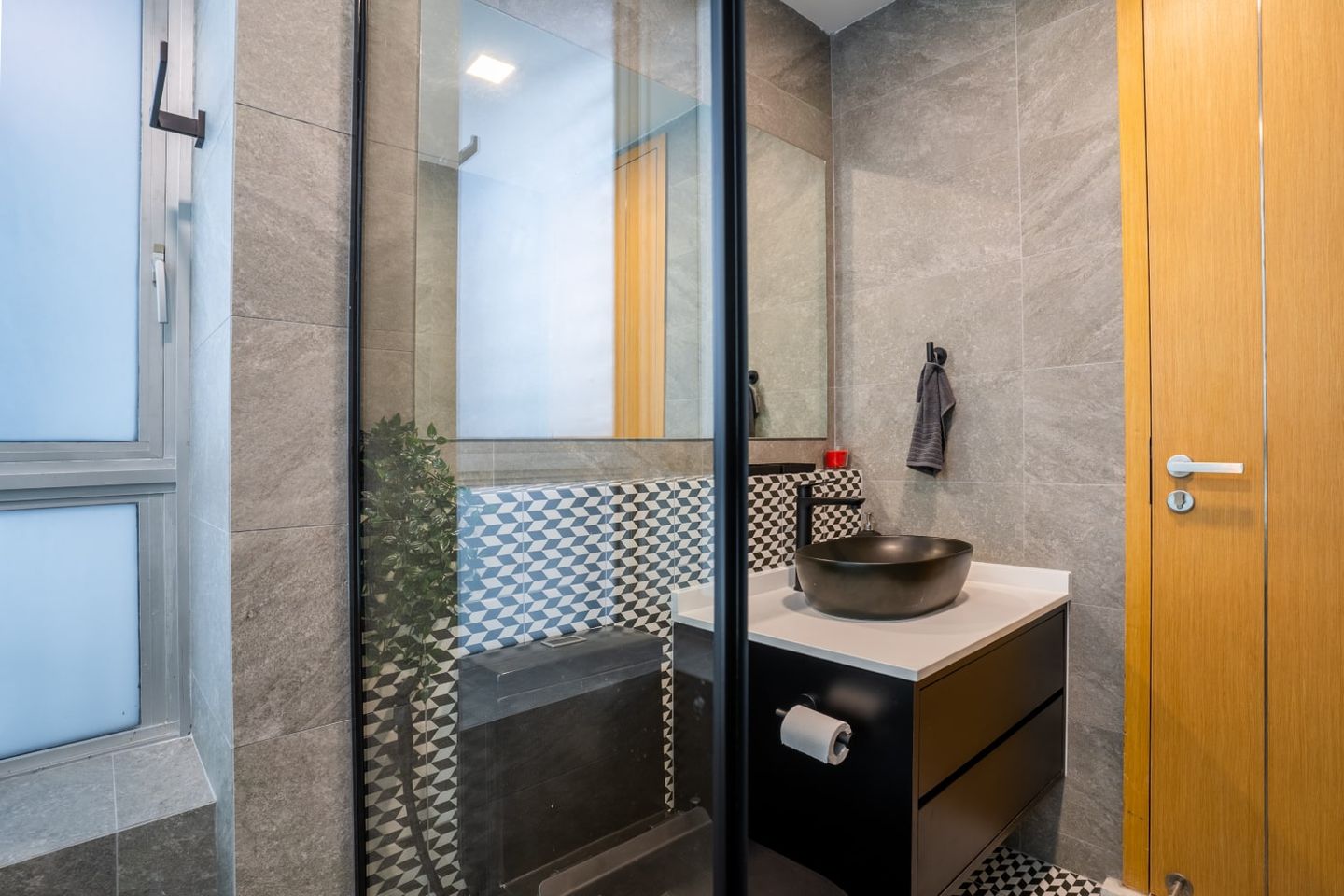 Black And Grey Industrial Bathroom Design - Livspace