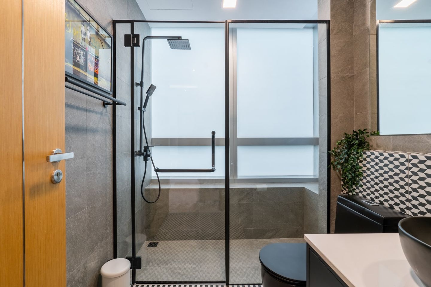 Industrial Bathroom Design With Modern Black Sanitary Fittings