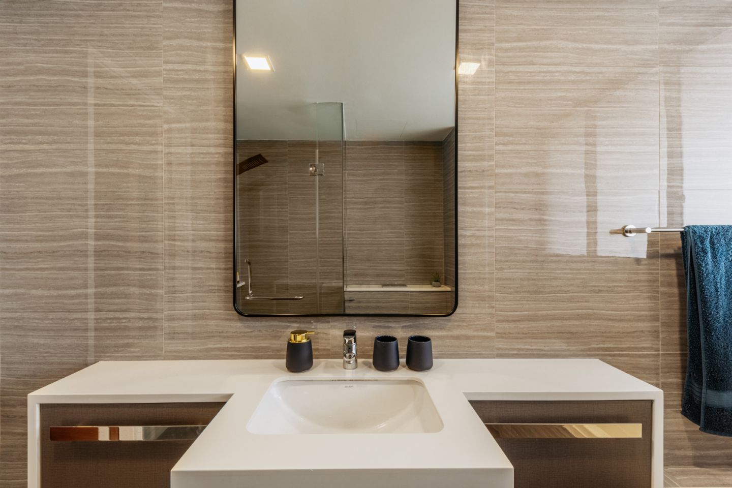 Brown And Beige Spacious Bathroom Design