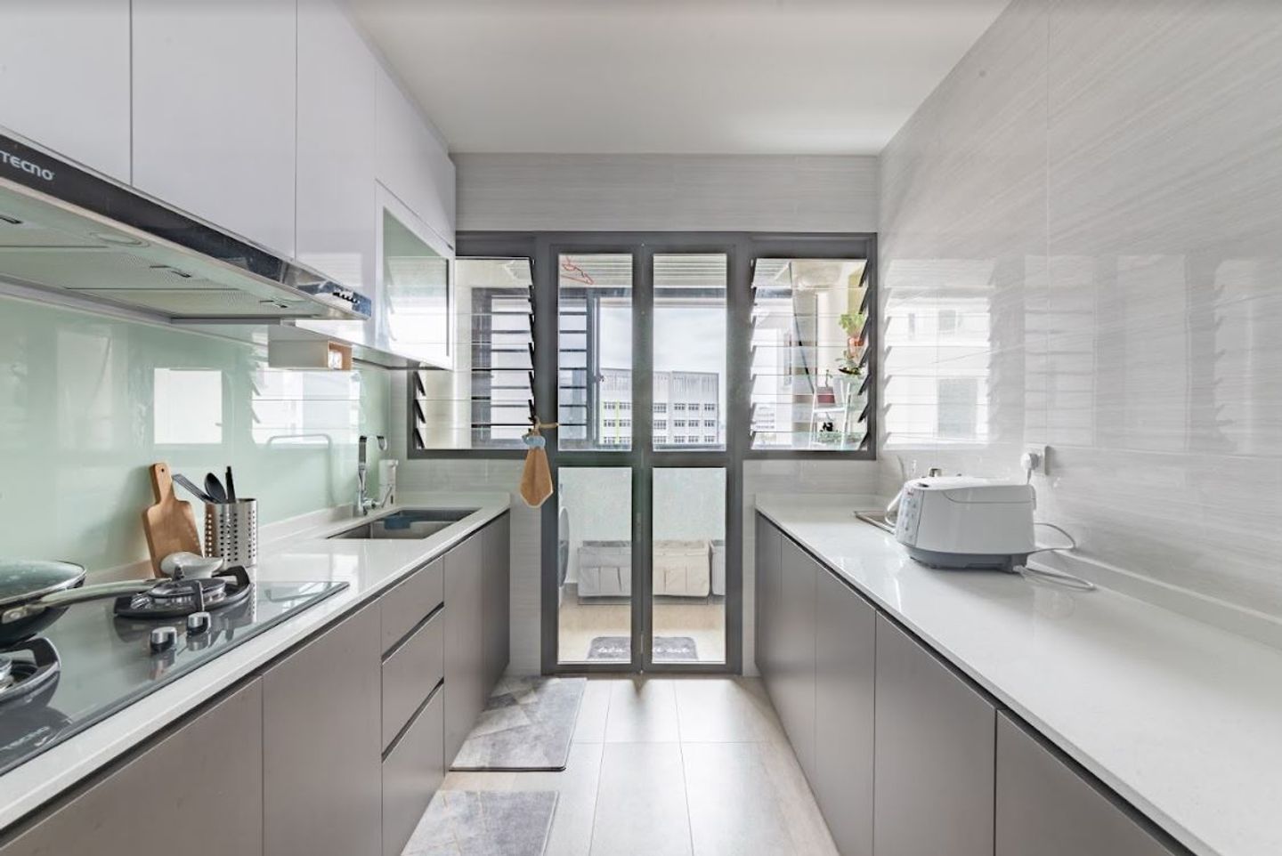 Grey And White Parallel Kitchen - Livspace