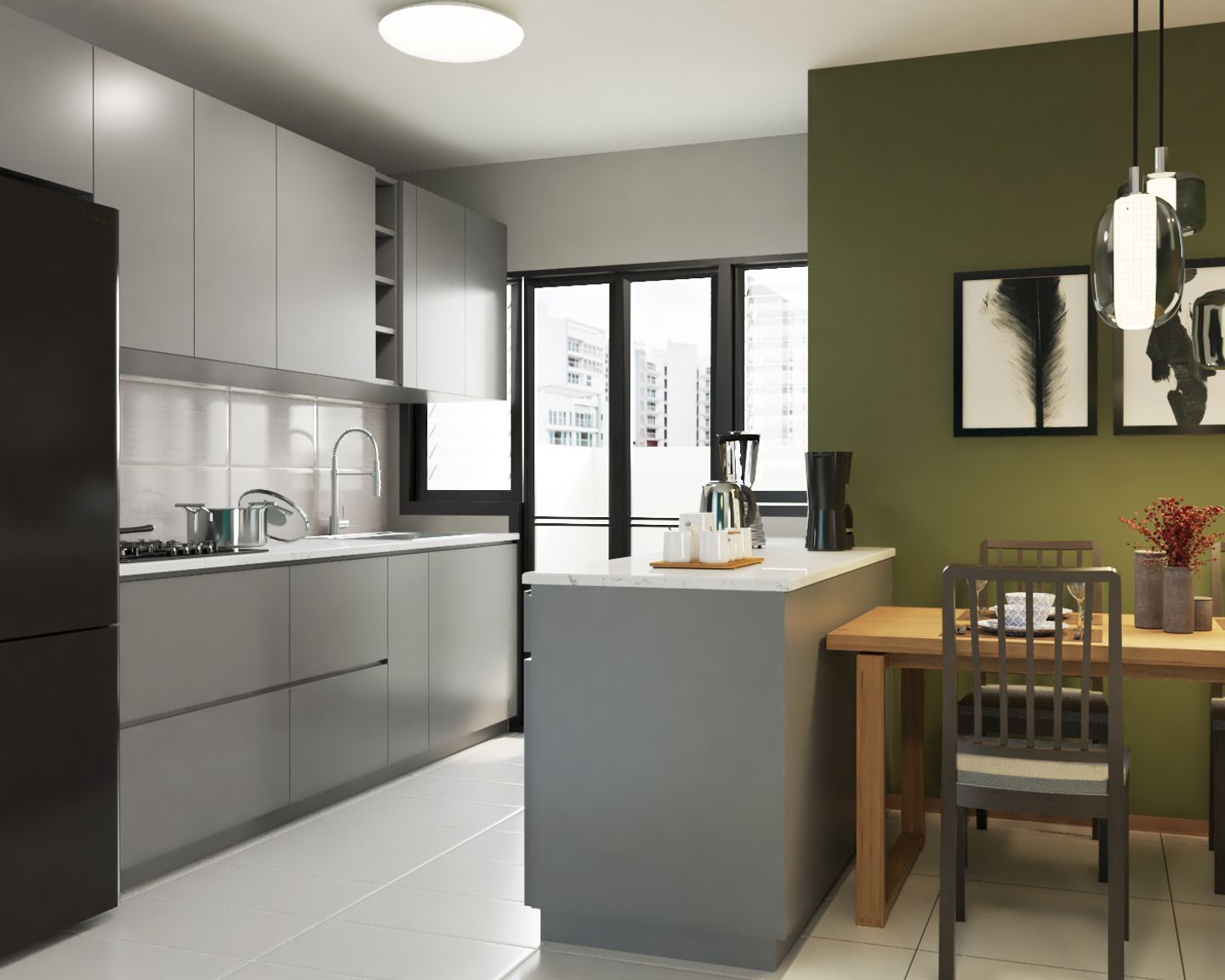 Grey Parallel Modern Kitchen Design - Livspace