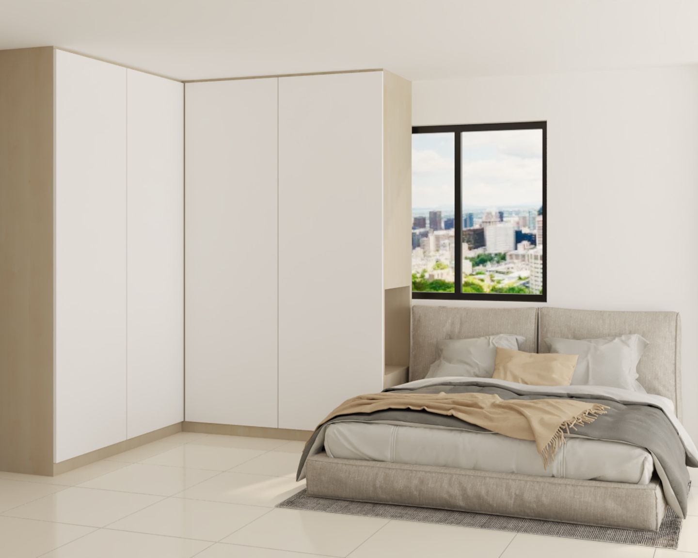 Master Bedroom Design With L-Shaped Wardrobe Unit - Livspace