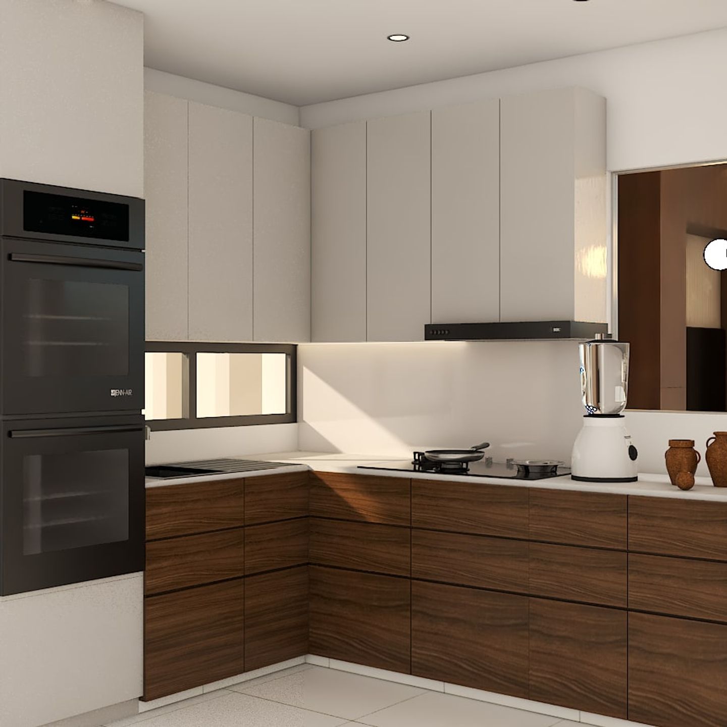 Modern Compact Kitchen Cabinet Design With Ambient Lighting