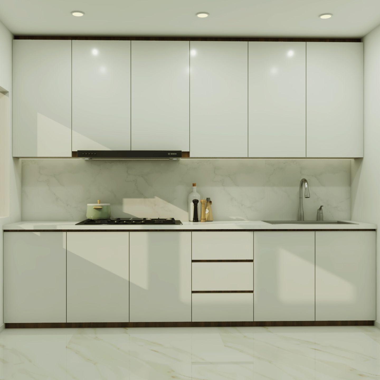 Clean White Simple Kitchen Design - Livspace