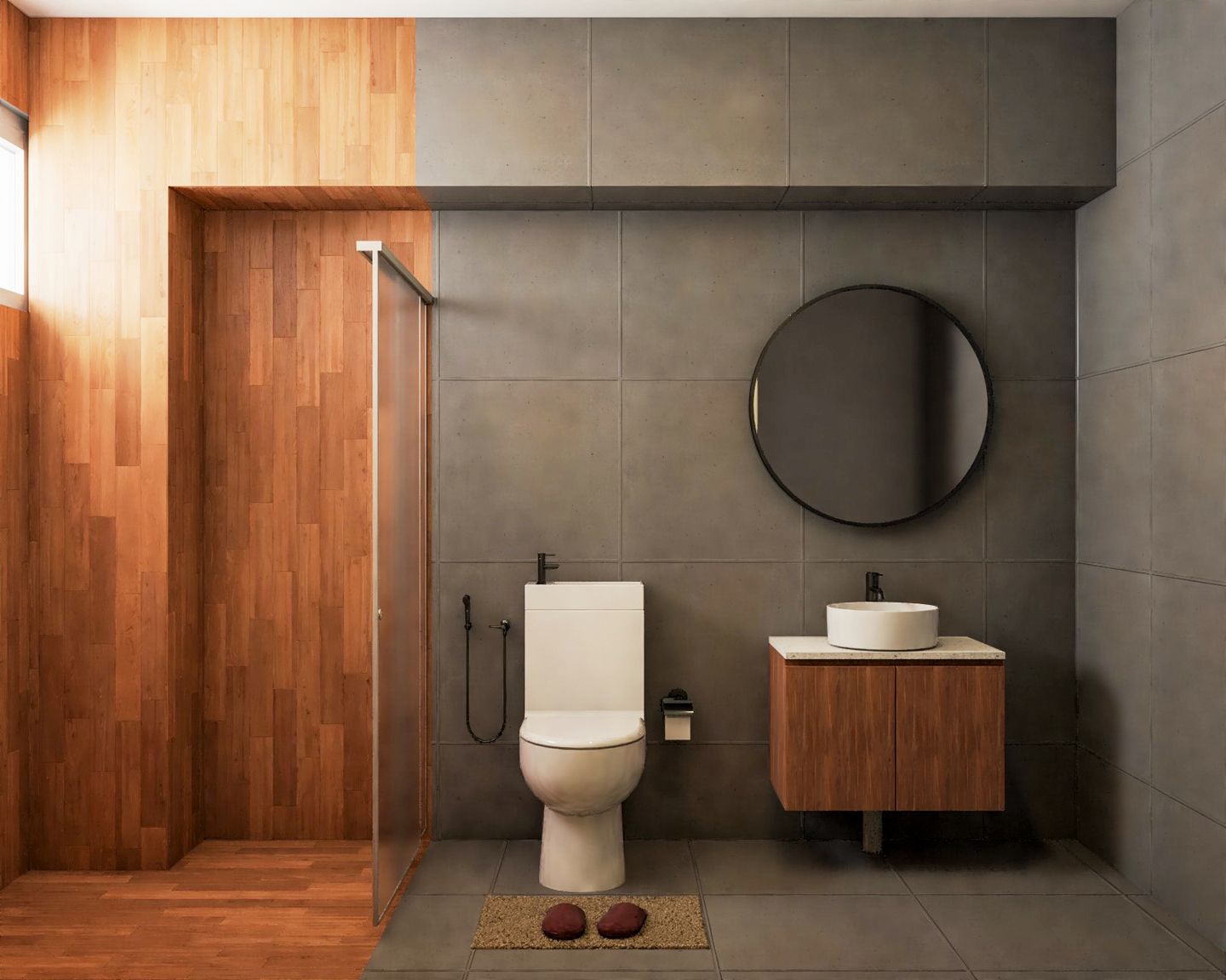 Wooden Bathroom Design With Maximum Storage - Livspace