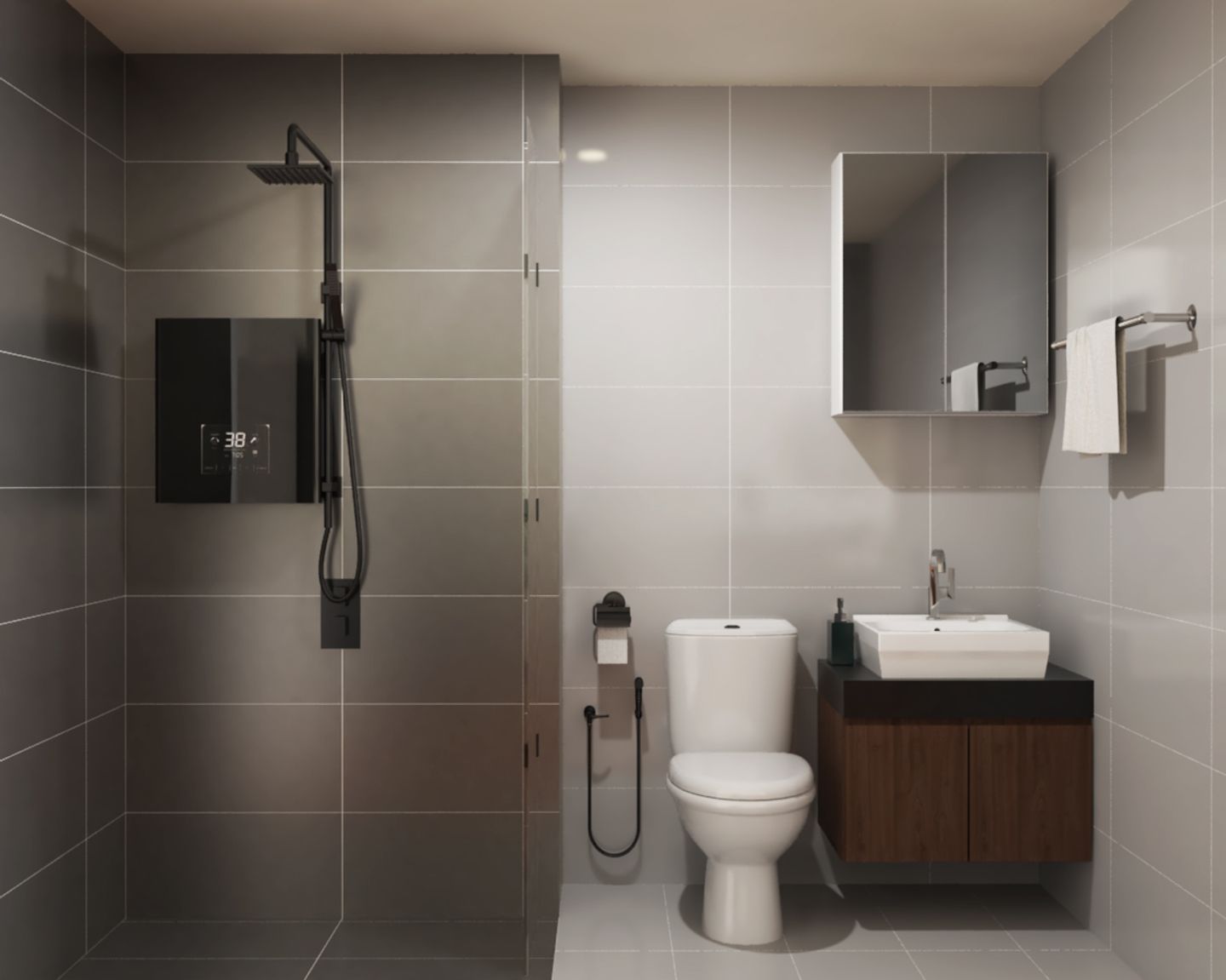 Bathroom Interior Design With Dark And Light Grey Tiles - Livspace