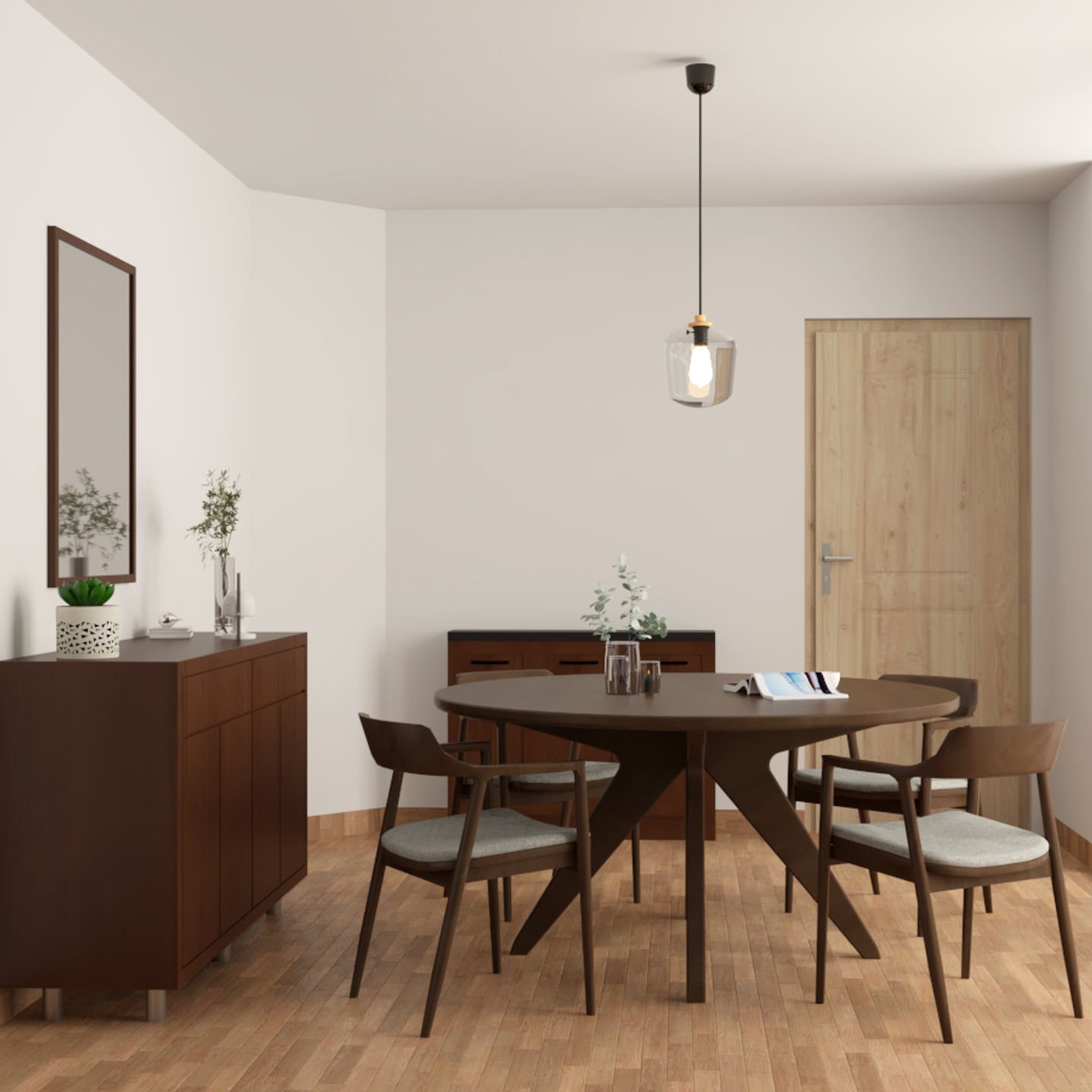 Dark Wooden Dining Room Design - Livspace