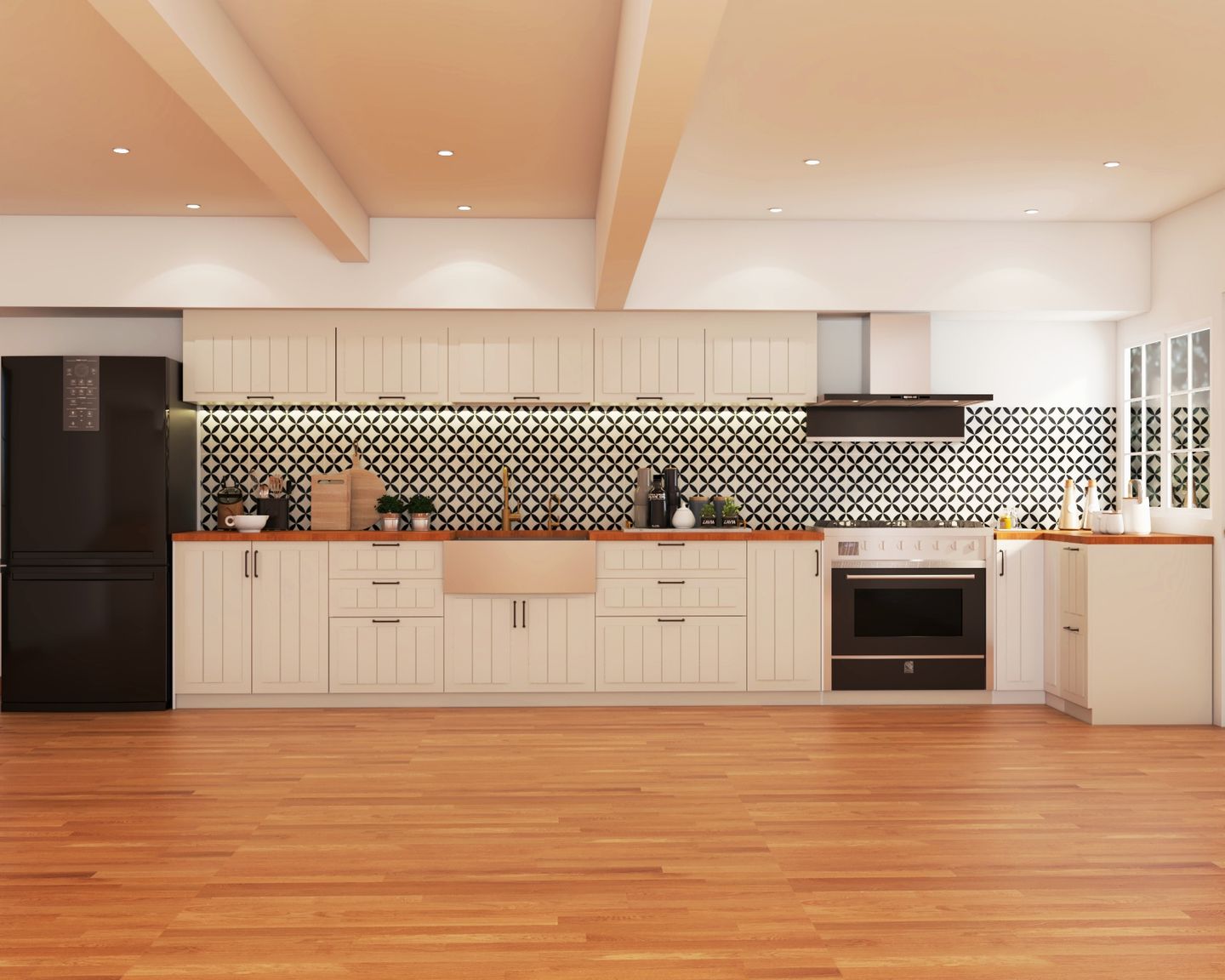 Classic L-Shaped Spacious Kitchen Cabinet Design