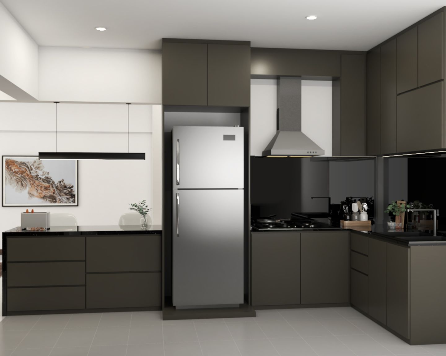 White And Grey Modern Kitchen Design - Livspace