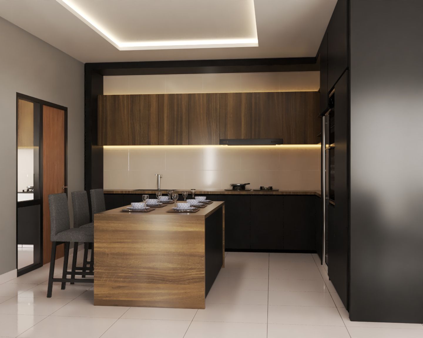 Modern Spacious Modular Kitchen Design With A Dining Area