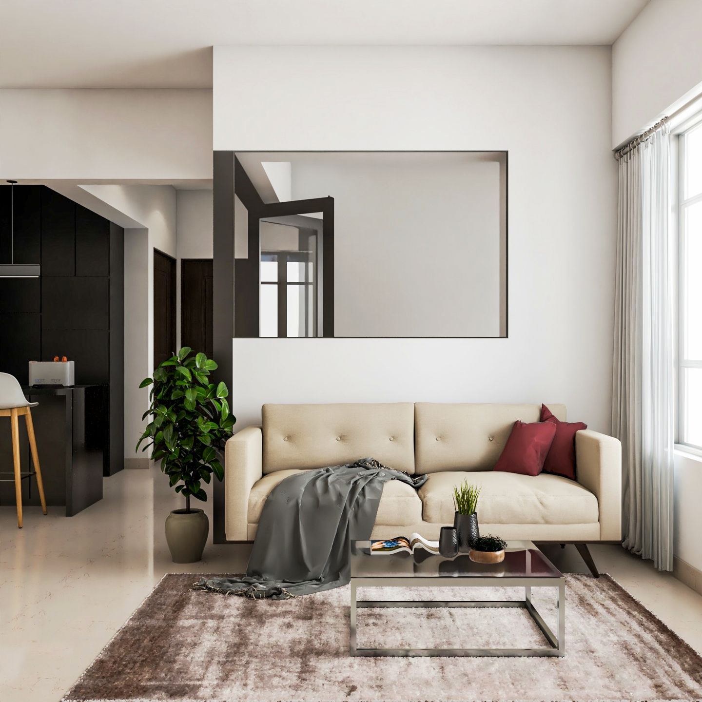 Compact living room design with indoor plants - Livspace