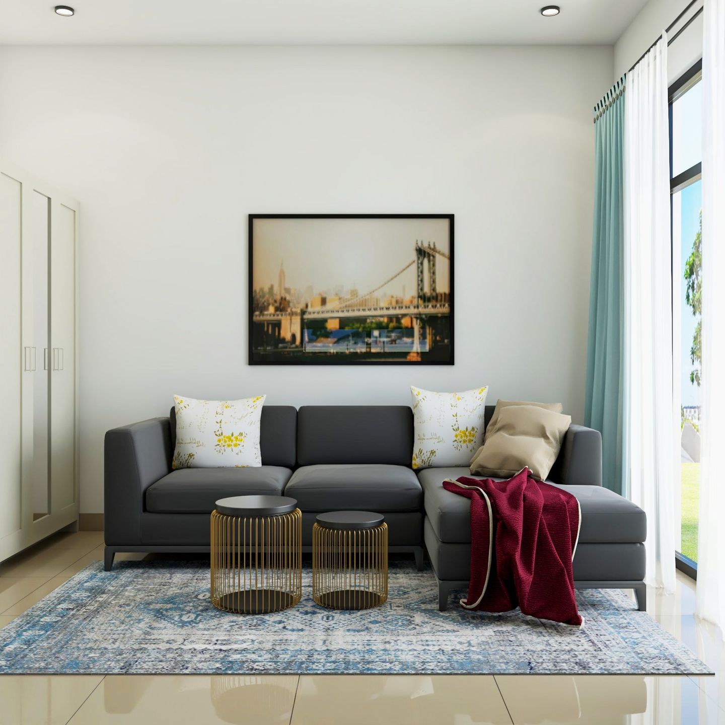 Neutral-Toned Living Room Interior Design - Livspace