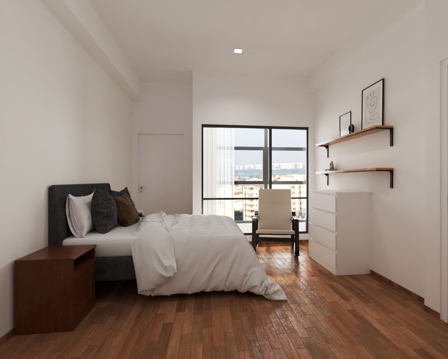 Master bedroom With Dark Wooden Flooring - Livspace
