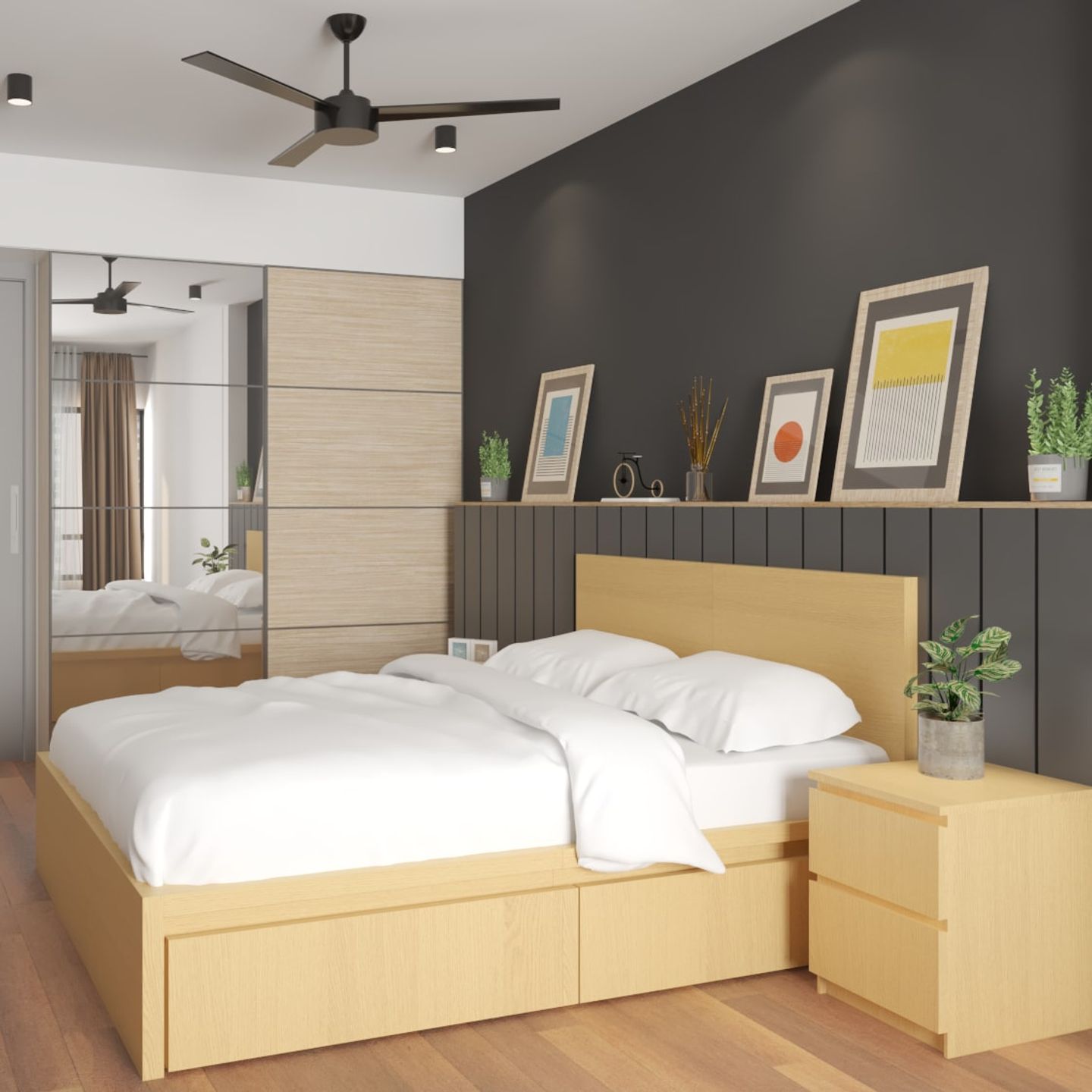 Modern Master Bedroom With Subtle Colour Palette - Livspace