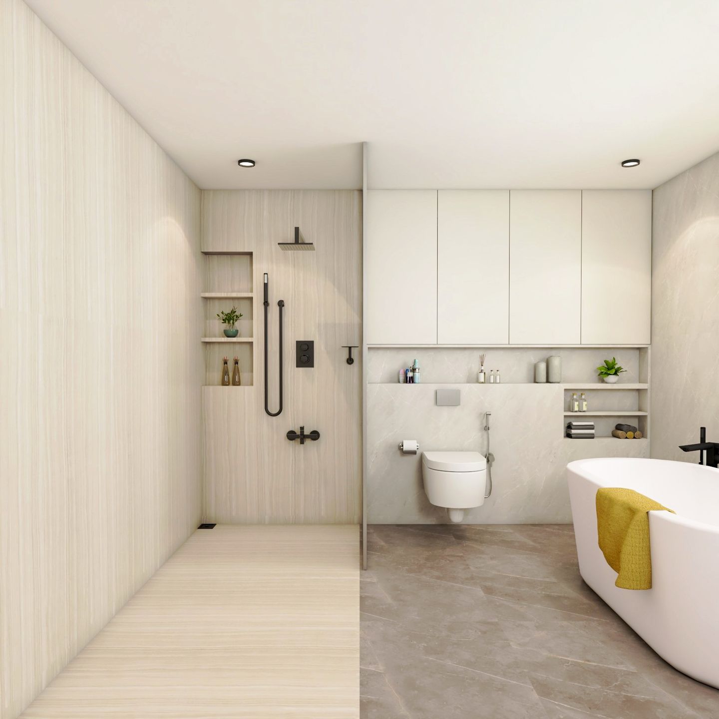 Brown And White Bathroom Design With Bathtub - Livspace