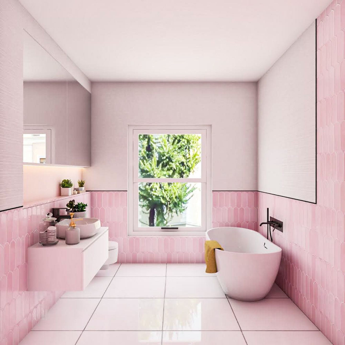Contemporary Pink And White Minimal Bathroom Design - Livspace