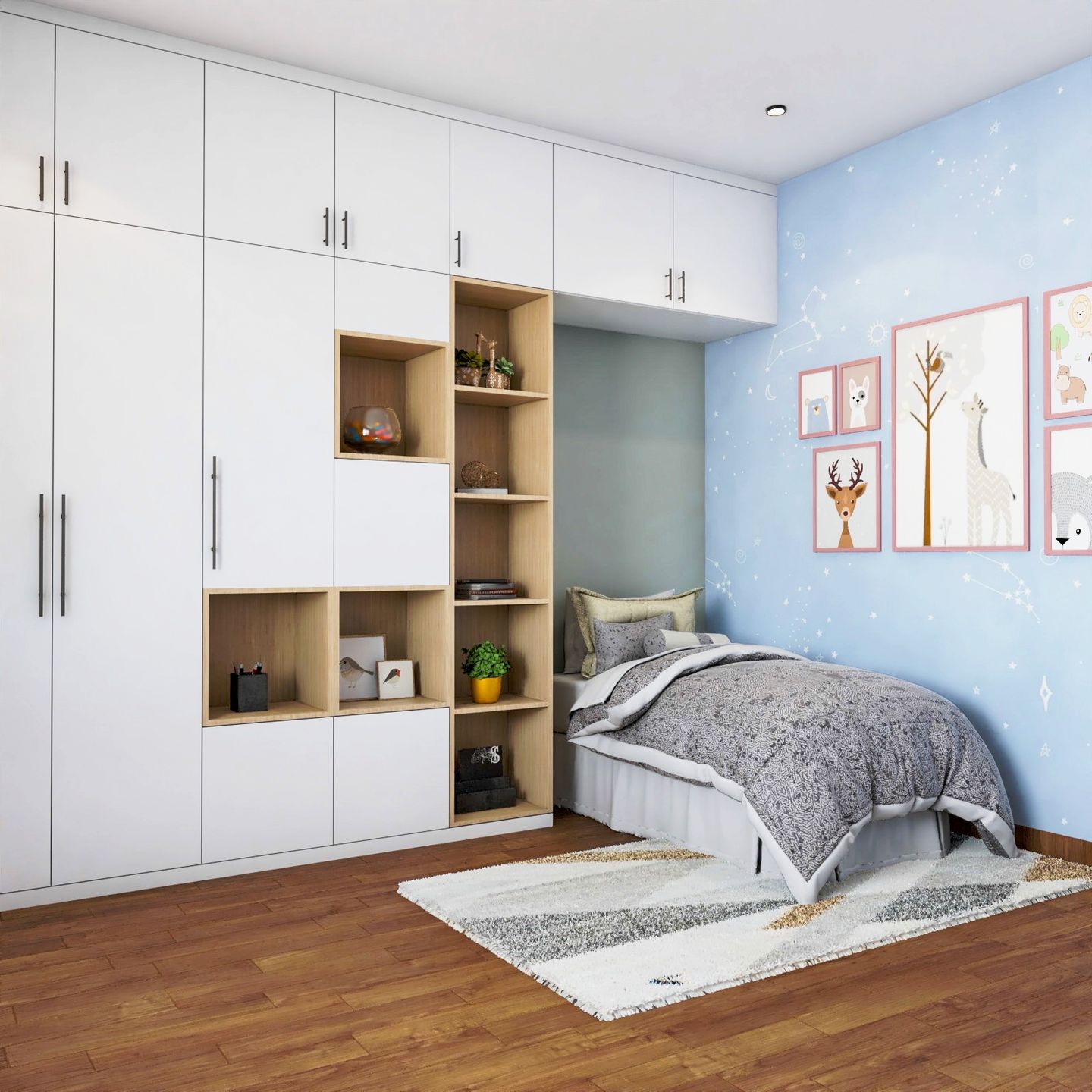Kids Room Design With Integrated Bed And Wardrobe - Livspace
