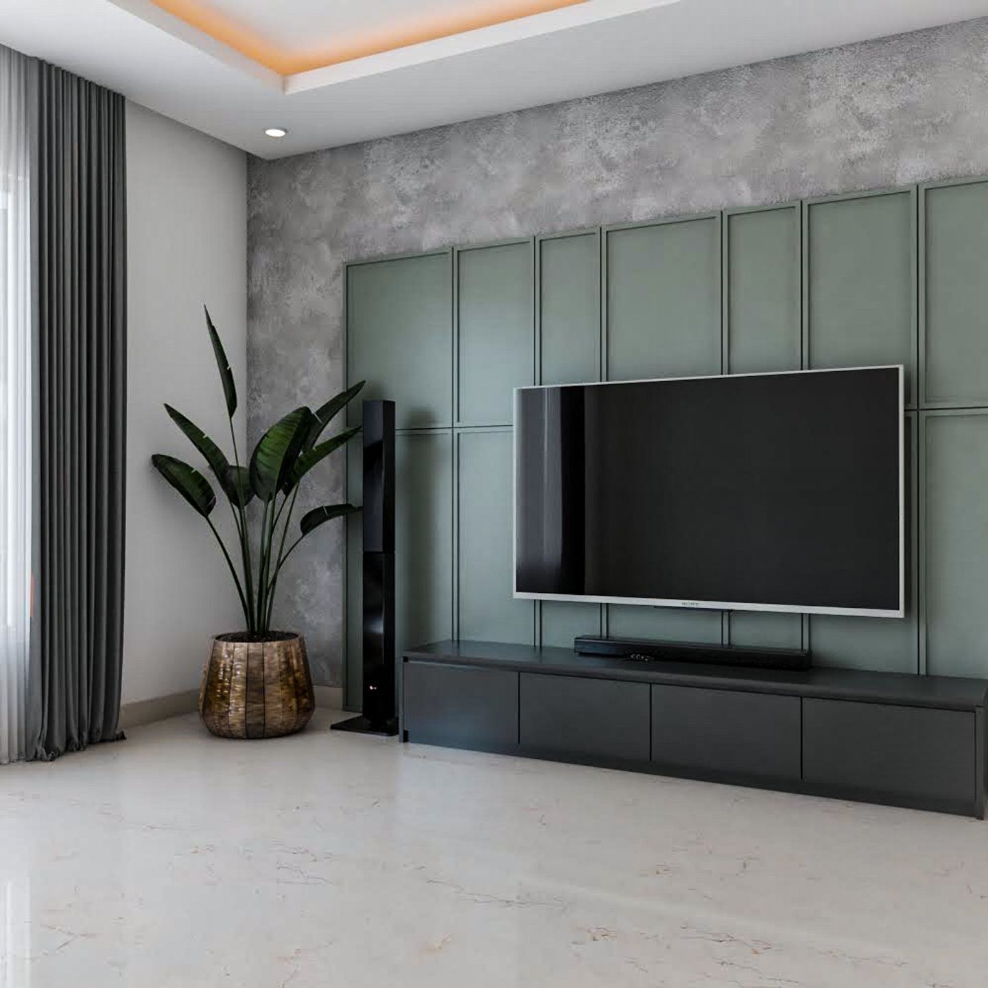 Green Wall Panelling Wall Design For TV Units - Livspace