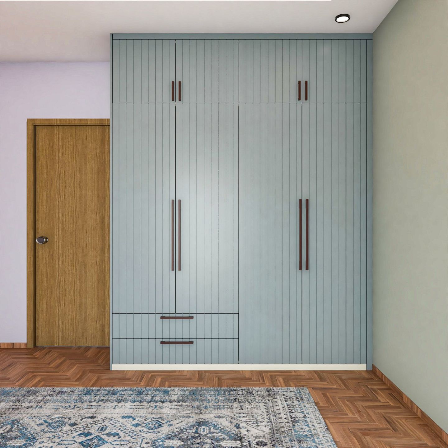 4-Door Swing Wardrobe Design In Teal Blue - Livspace