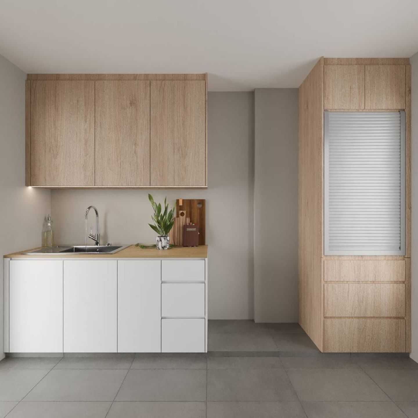 Scandinavian White And Brown Modular Parallel Kitchen Design - Livspace
