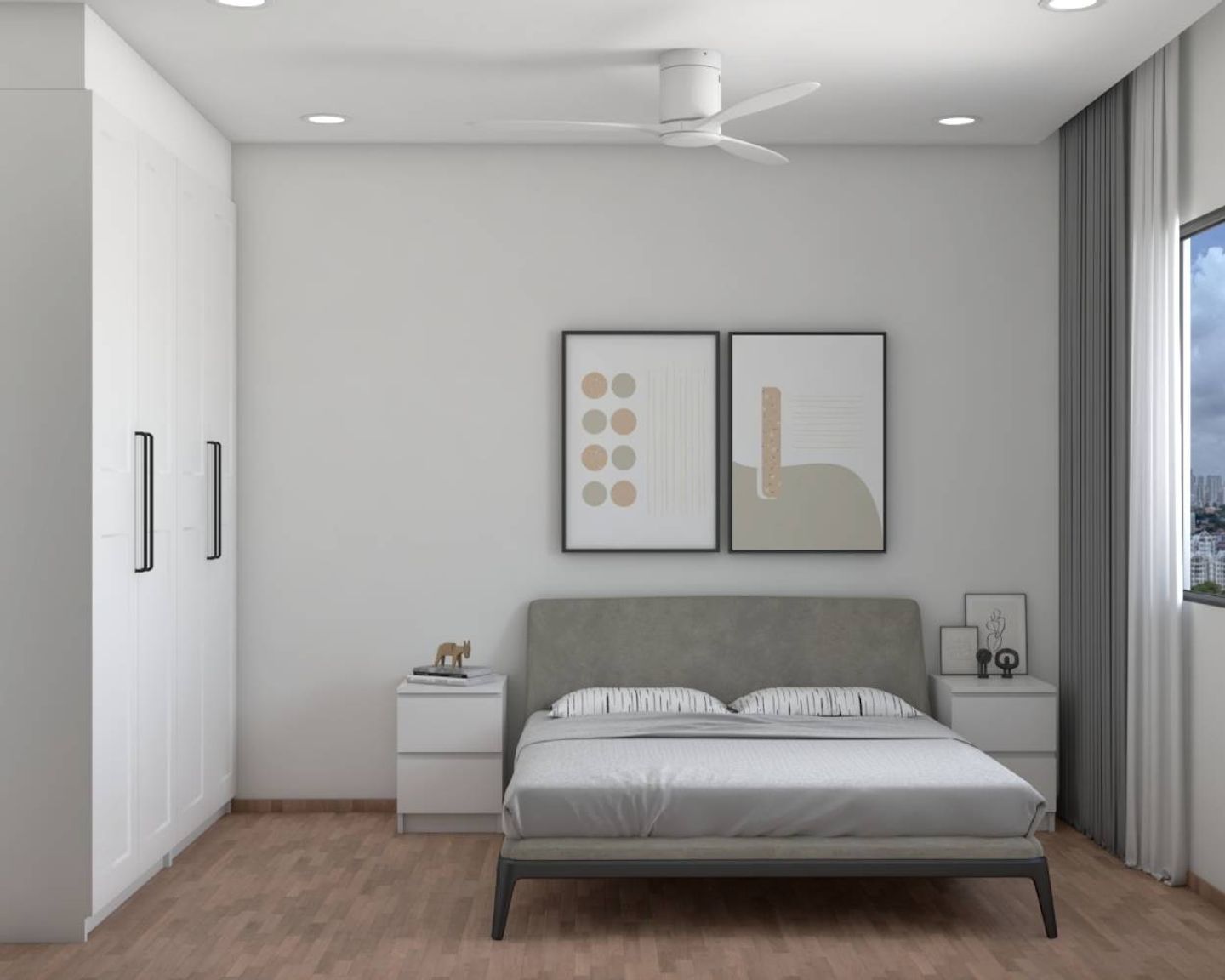 White 4-Door Swing Wardrobe Design With Suede Laminates - Livspace