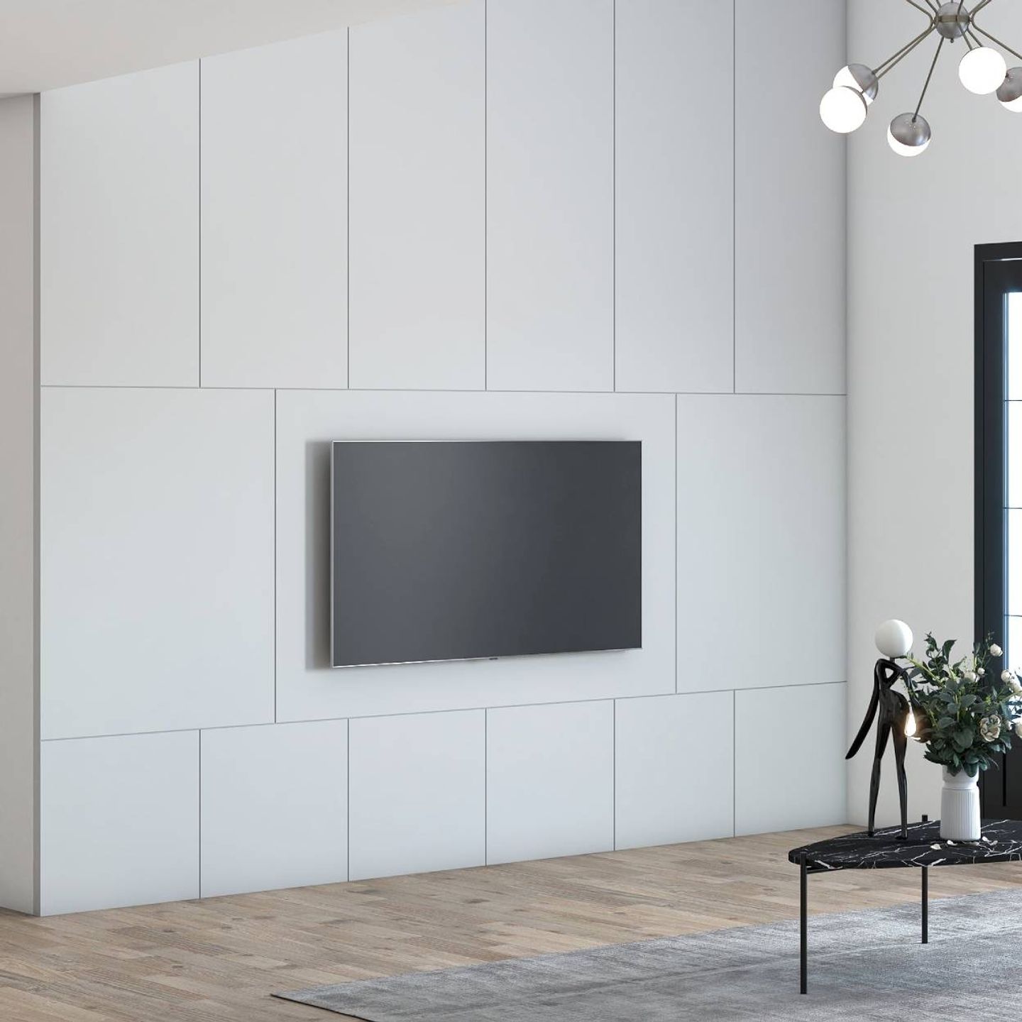TV Unit Design With White Backpanel And Grooves - Livspace