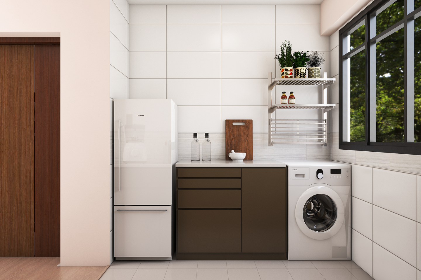 Glossy White Modern Kitchen Tiles - Livspace