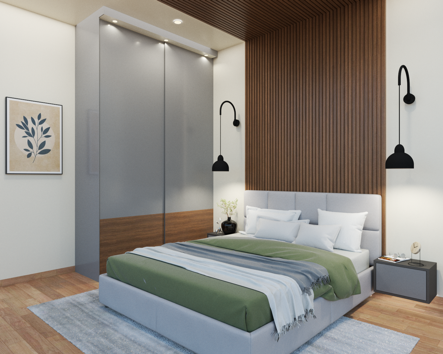 Grey and Wood Bedroom Design - Livspace