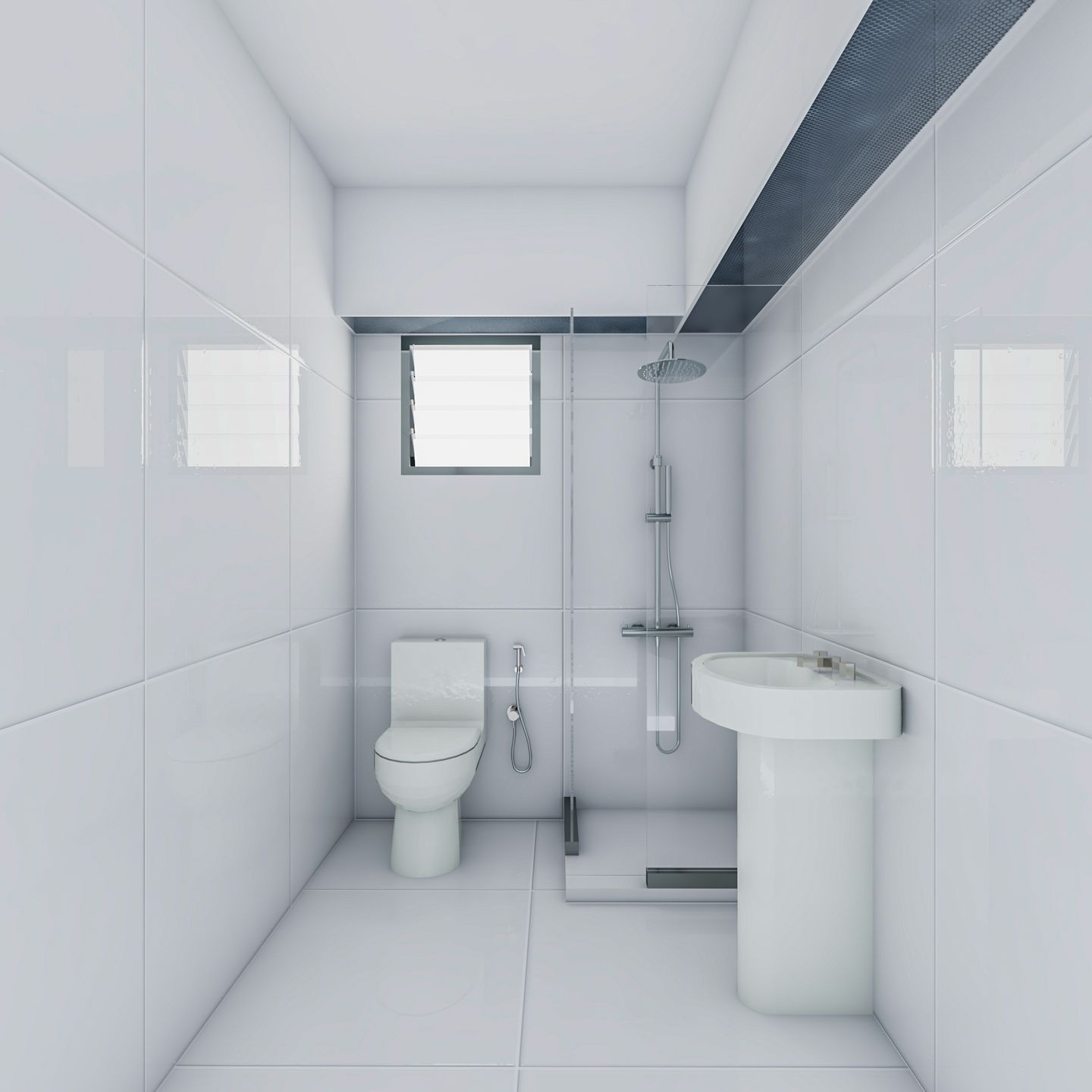 White Tiles Classic Transitional Compact Bathroom Design - Livspace