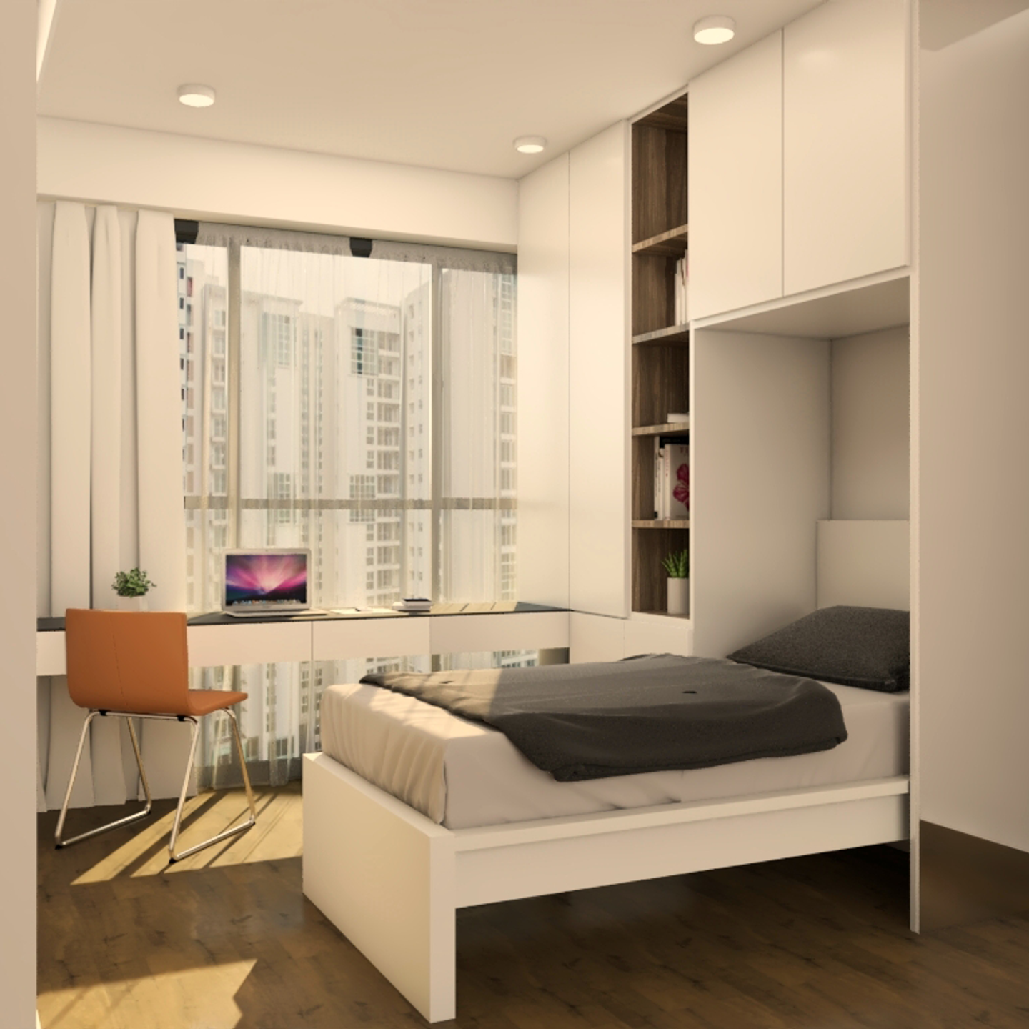 Open Shelves Compact Modern Kids Bedroom Design with Study Desk - Livspace