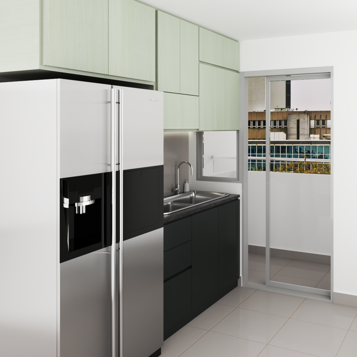 Dual Tone Modular Kitchen Design with Balcony - Livspace