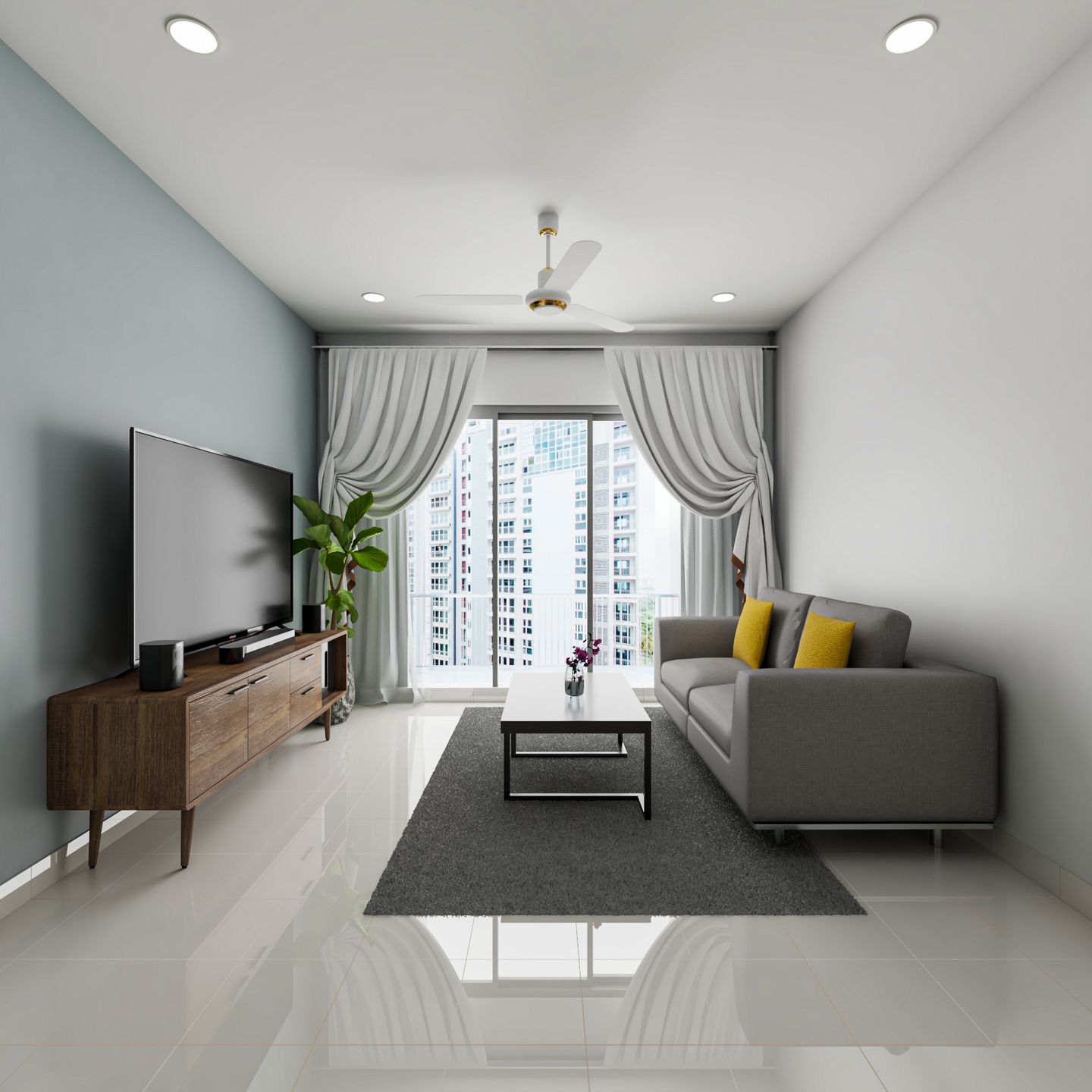 Grey Sofa Modern Spacious Living Room Interior Design - Livspace