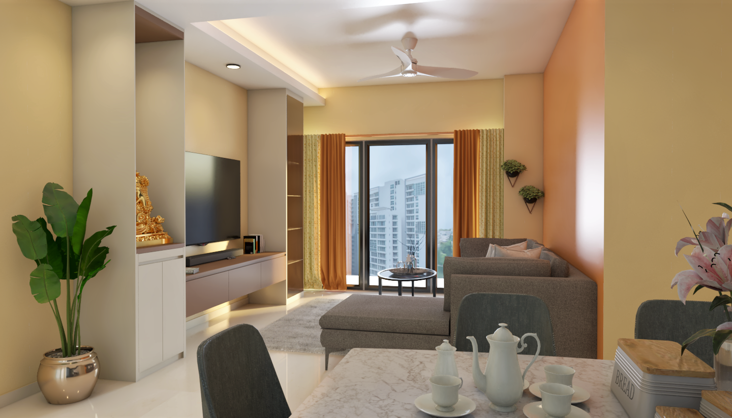 Light Grey Contemporary Compact Living Room Interior Design - Livspace