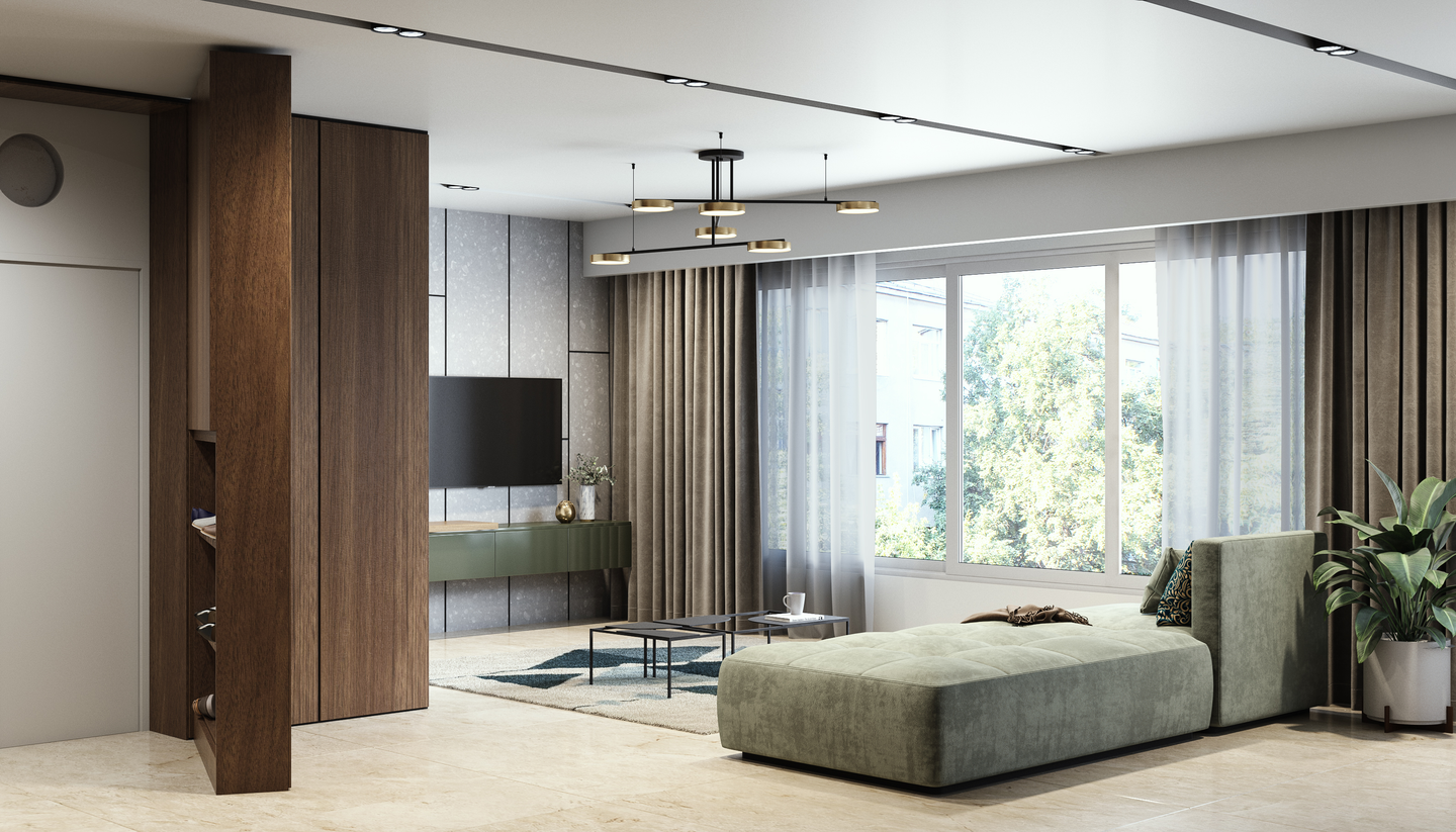 L-Shaped Sofa Modern Spacious Living Room Interior Design - Livspace