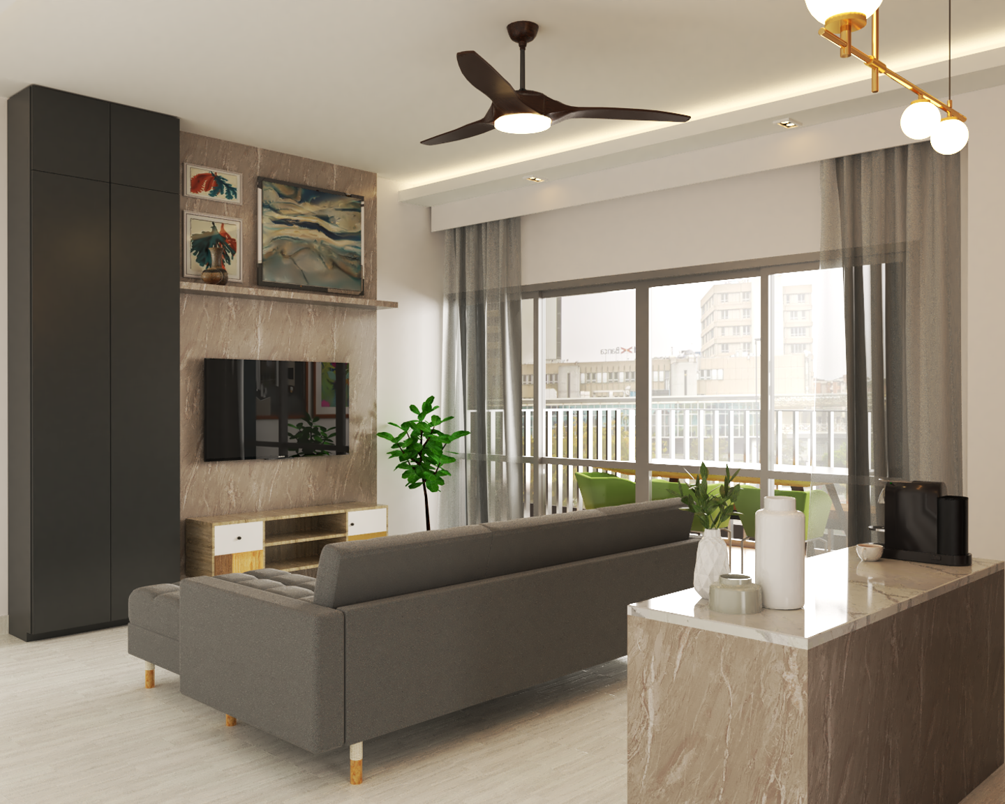 Wooden TV Cabinet Compact Modern Living Room Interior Design - Livspace
