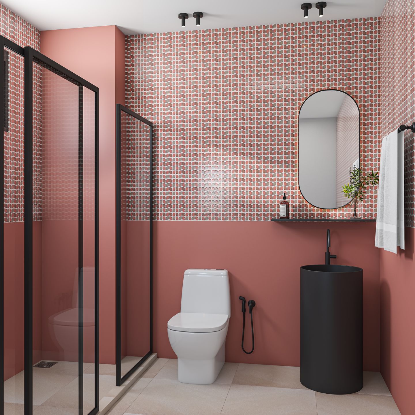 Coral Red Bathroom Design - Livspace