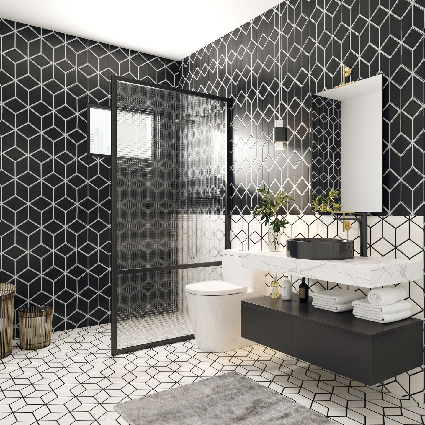 Black and White Toilet Design - Livspace