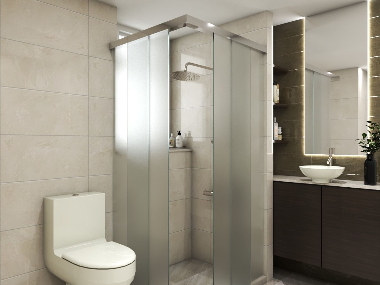 Glam Mirror Storage Cabinet Classic Bathroom Design with Open Shelves - Livspace