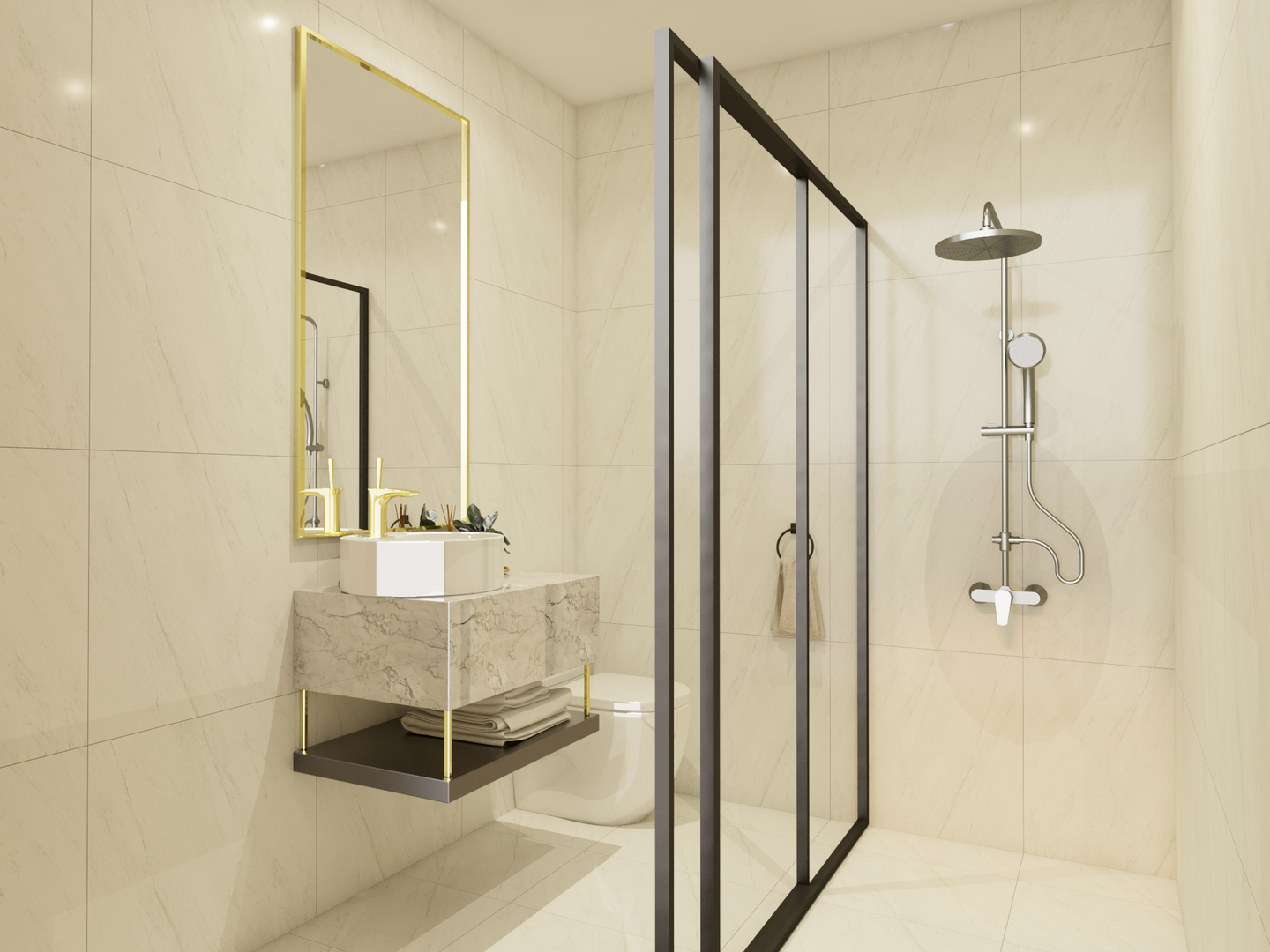 Rectangular Mirror Multi-Functional Spacious Bathroom Design - Livspace